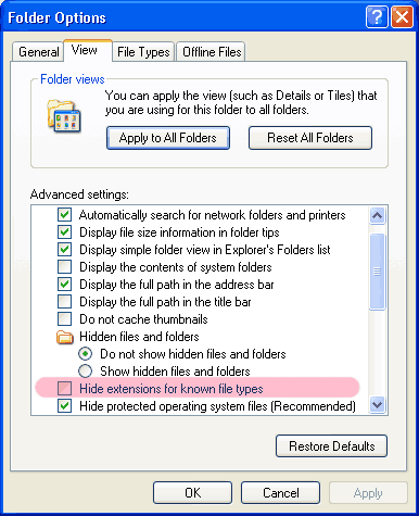folder options window